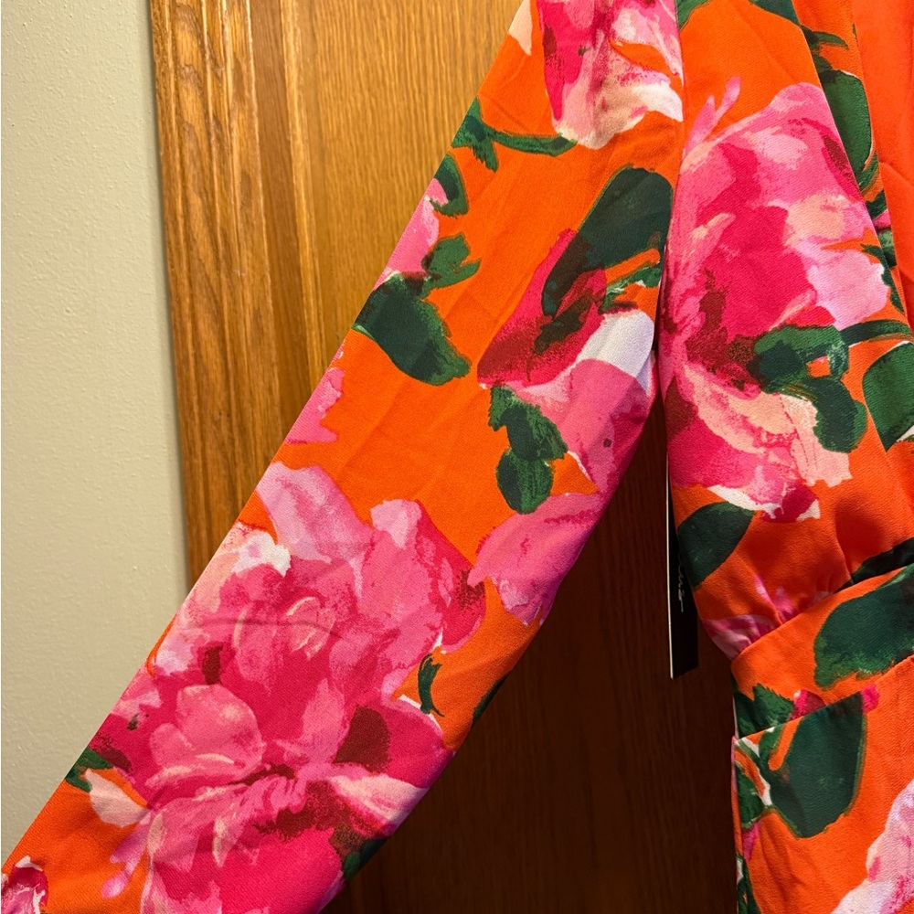 Lulu's Orange Floral Long Sleeve Romper with Pink & Green Print - Picture 4 of 6